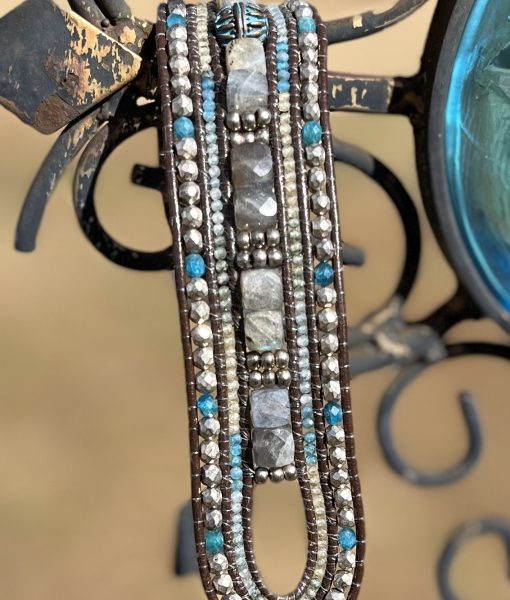 Blue Ridge Leather and Gemstone Cuff Bracelet - Image 2