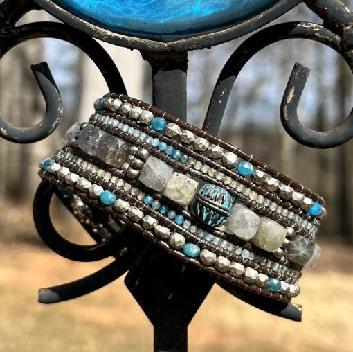 Blue Ridge Leather and Gemstone Cuff Bracelet