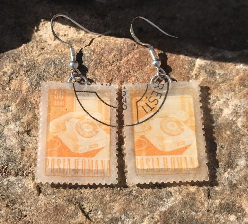 Rotary Dial Telephone, Romania, 1968 Postage Stamp Earrings - Image 2