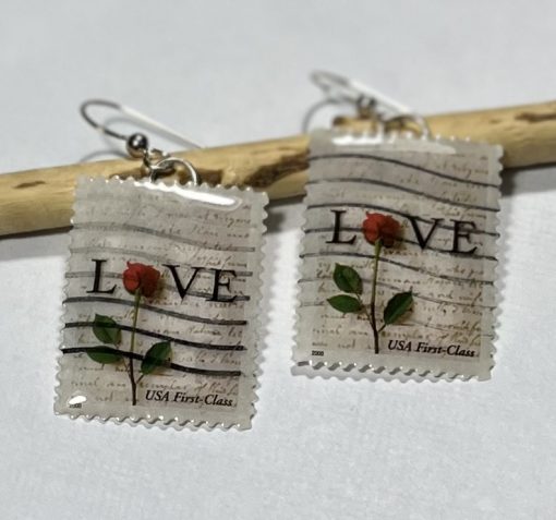 Rose & Love Letter, U.S.A., 2001 Postage Stamp Earrings