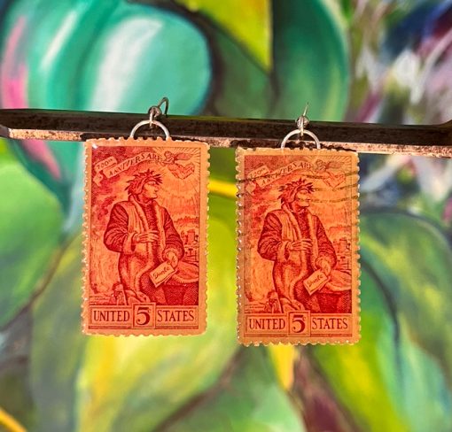 Inferno, U.S.A., 1965 Vintage Postage Stamp Earrings